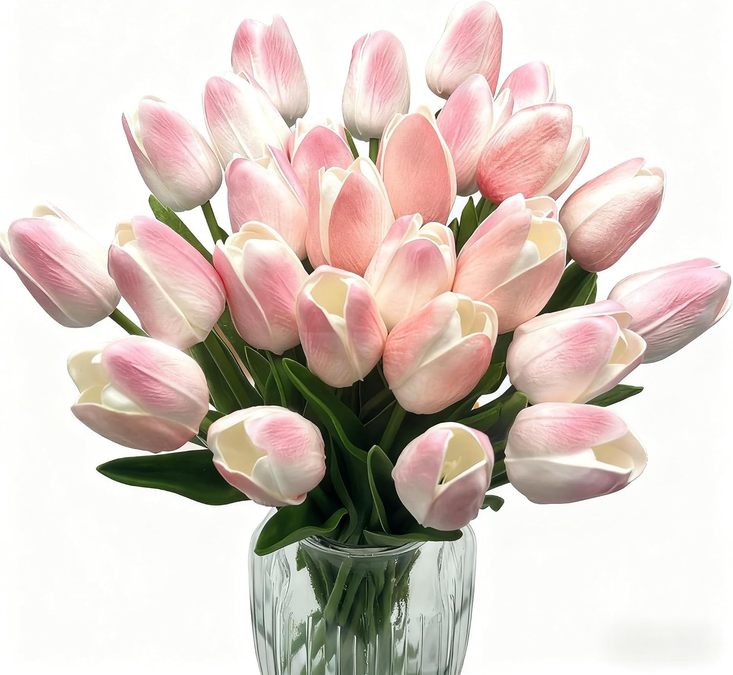 Artificial Tulips – 16 Light Pink Real Touch Flowers for Home Wedding Mothers Day Easter Valentine’s Day Decoration