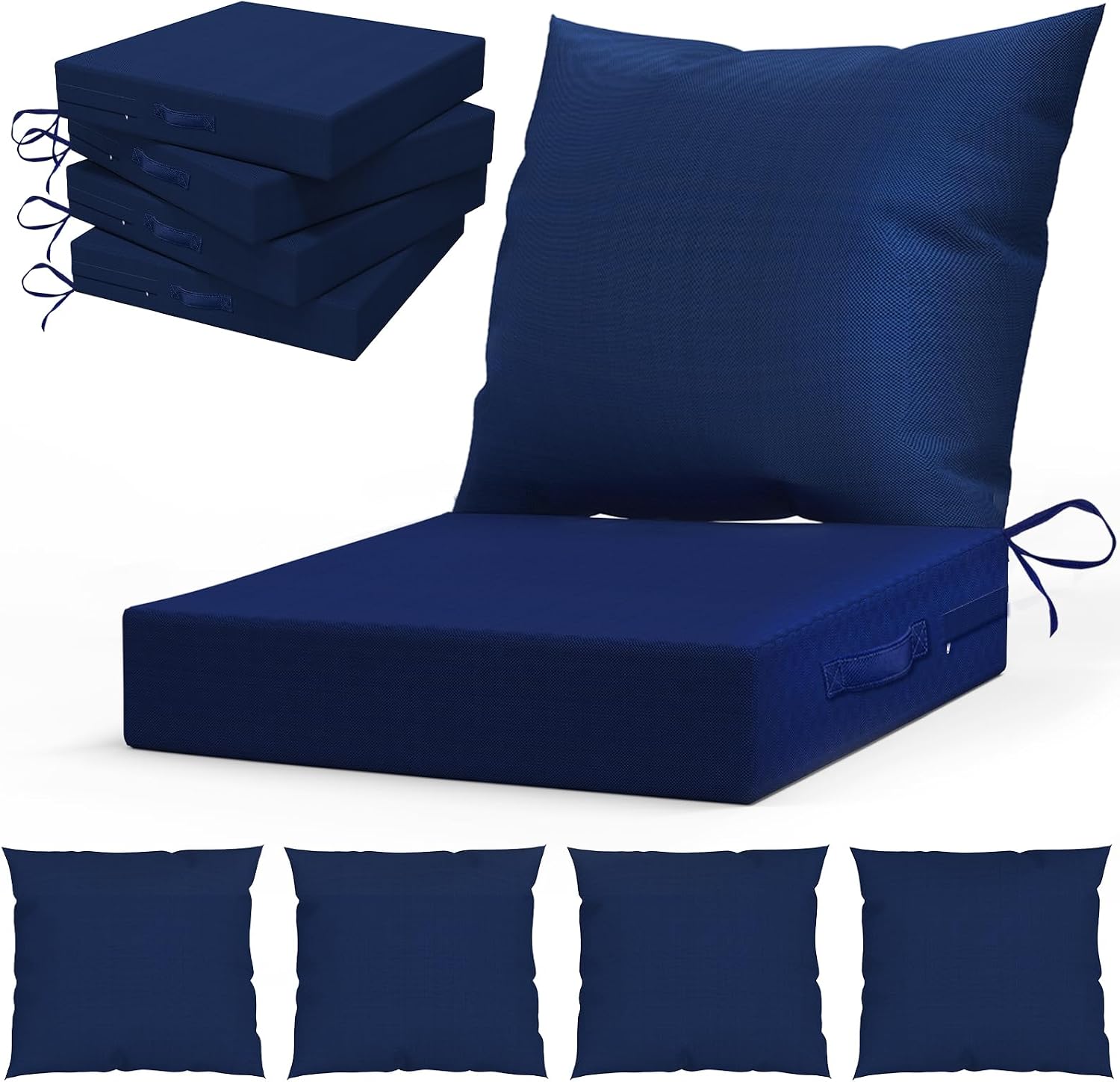 L’AGRATY Outdoor Chair Cushions for Patio Furniture：24″ x 24″ Deep Seat Cushions with Backrest for Couch Sofa Chair – Waterproof Fade-Resistant Patio Cushion (Set of 4,Navy Blue)