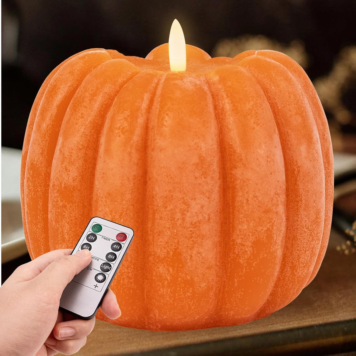 Fall Decorations for Home – Fall Decor – Flickering Flameless Wax Pumpkin LED Candle with Timer Remote Control- Thanksgiving Gifts – Autumn Farmhouse Rustic Harvest Decor for Tiered Tray Table Indoor
