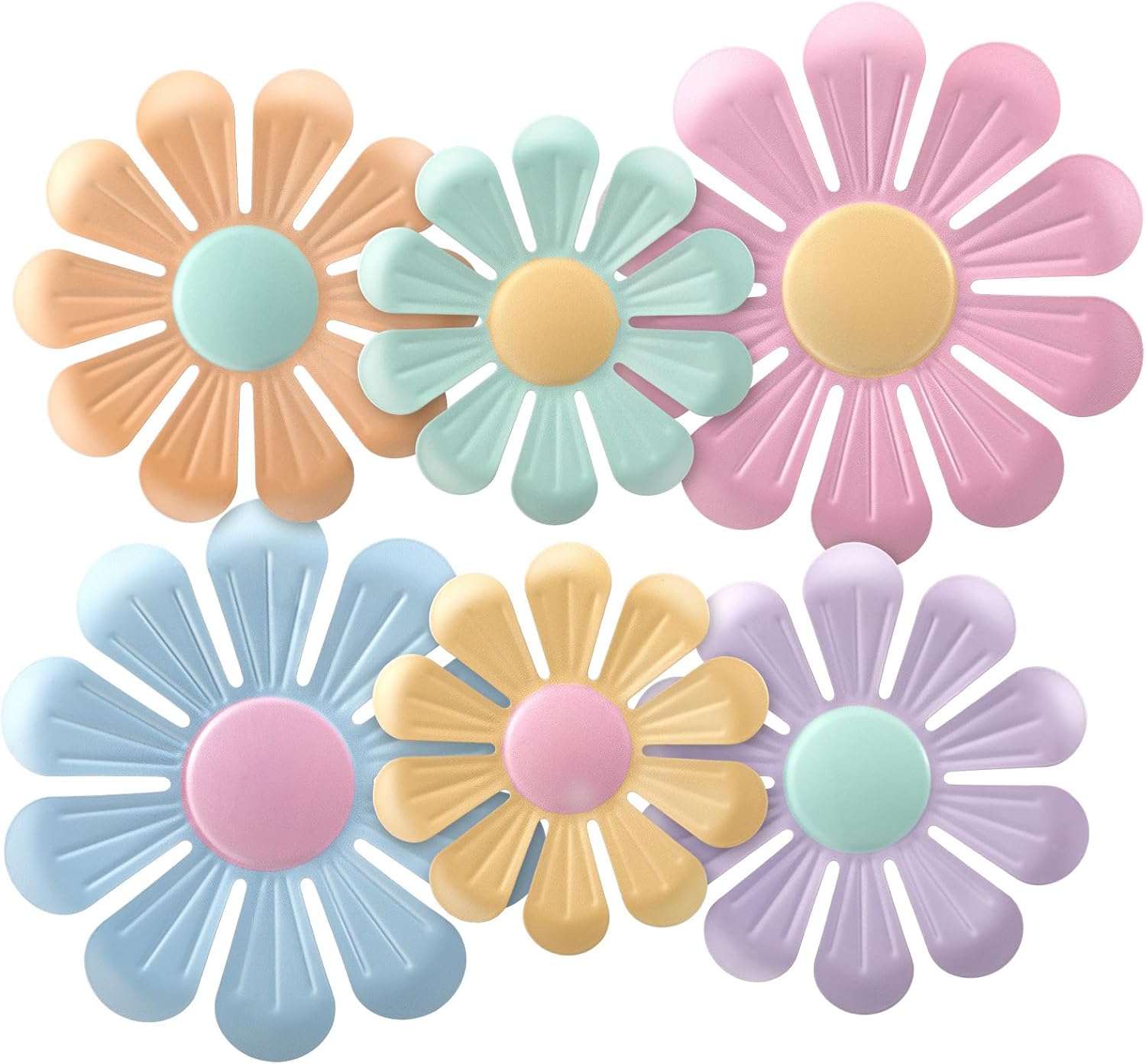 6 Pcs Daisy Wall Decor Pastel Metal Flower Wall Art Macaron Floral Hanging Decor for Spring Baby Shower Birthday Party Home Nursery Bedroom Farmhouse Bathroom Garden Decoration