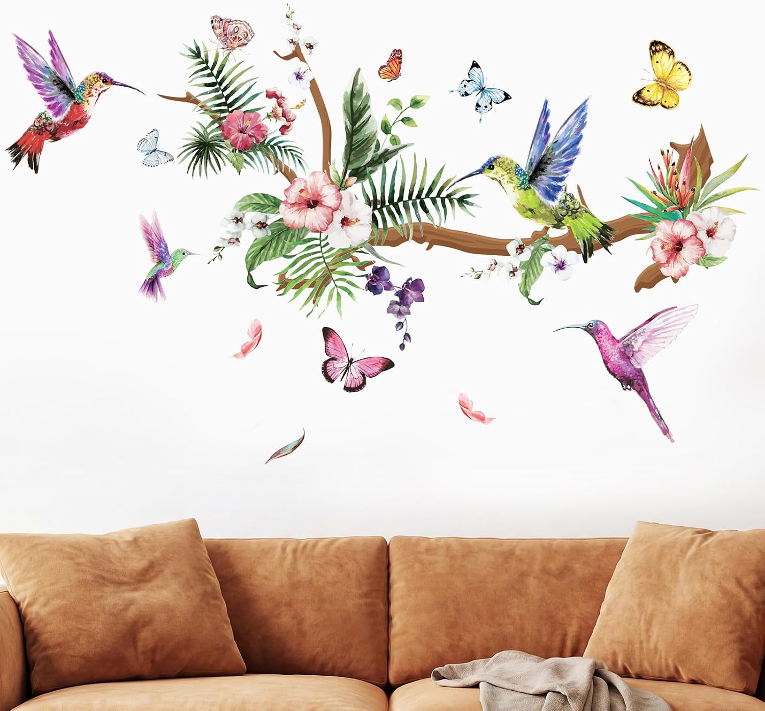 Hummingbird Wall Decals Peel Vinyl Sticker for Bedroom Living Room Window | Hummingbird Wall Decals Murals Peel Vinyl Sticker Birds Tree Branch Flower Design Removable Bedroom Living Room Window Decor