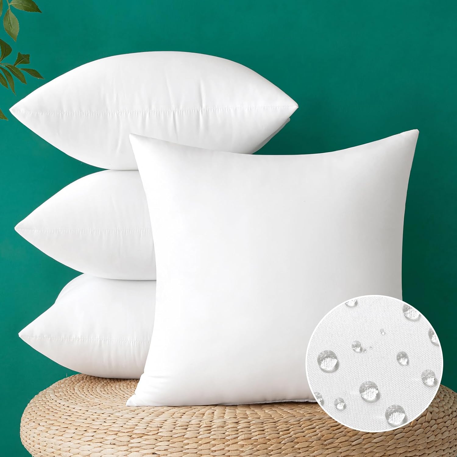 MIULEE Pack of 4 18×18 Inch Waterproof Outdoor Pillow Inserts, Plain Solid Lumbar Heavy Duty Throw Pillow Insert with 110GSM Cover for Garden Patio Sofa Couch | Decorative Throw Pillows, Garden Pillow Form for Patio Sofa Couch