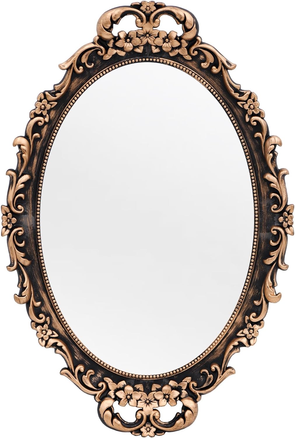 Tstarer Vintage Decorative Gold Framed Mirror, Wall Hanging Mirrors & Tabletop Tray for Bedroom Living Room Dresser Decor, Oval- 9.6″ W x 14.3″ L (Bronze)