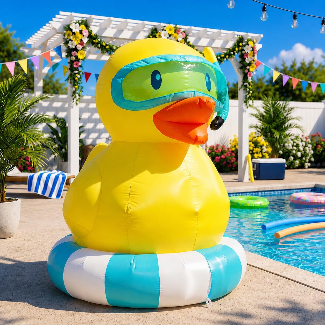 5ft Summer Inflatable Swimming Pool Duck Decorations LED Blow Up Outdoor Decoration Pool Party Favors for Beach Party Decor Tropical Yard Lawn Garden Supplies