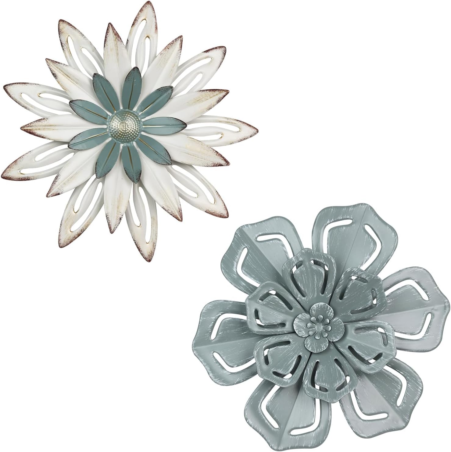 hogardeck Metal Flower Wall Decor, 2 PCS 11″ Metal Farmhouse Wall Decor, Floral Metal Wall Art for Indoor Outdoor, Boho Wall Decor for Bathroom, Living Room, Kitchen, Bedroom, Porch, Garden, Yard