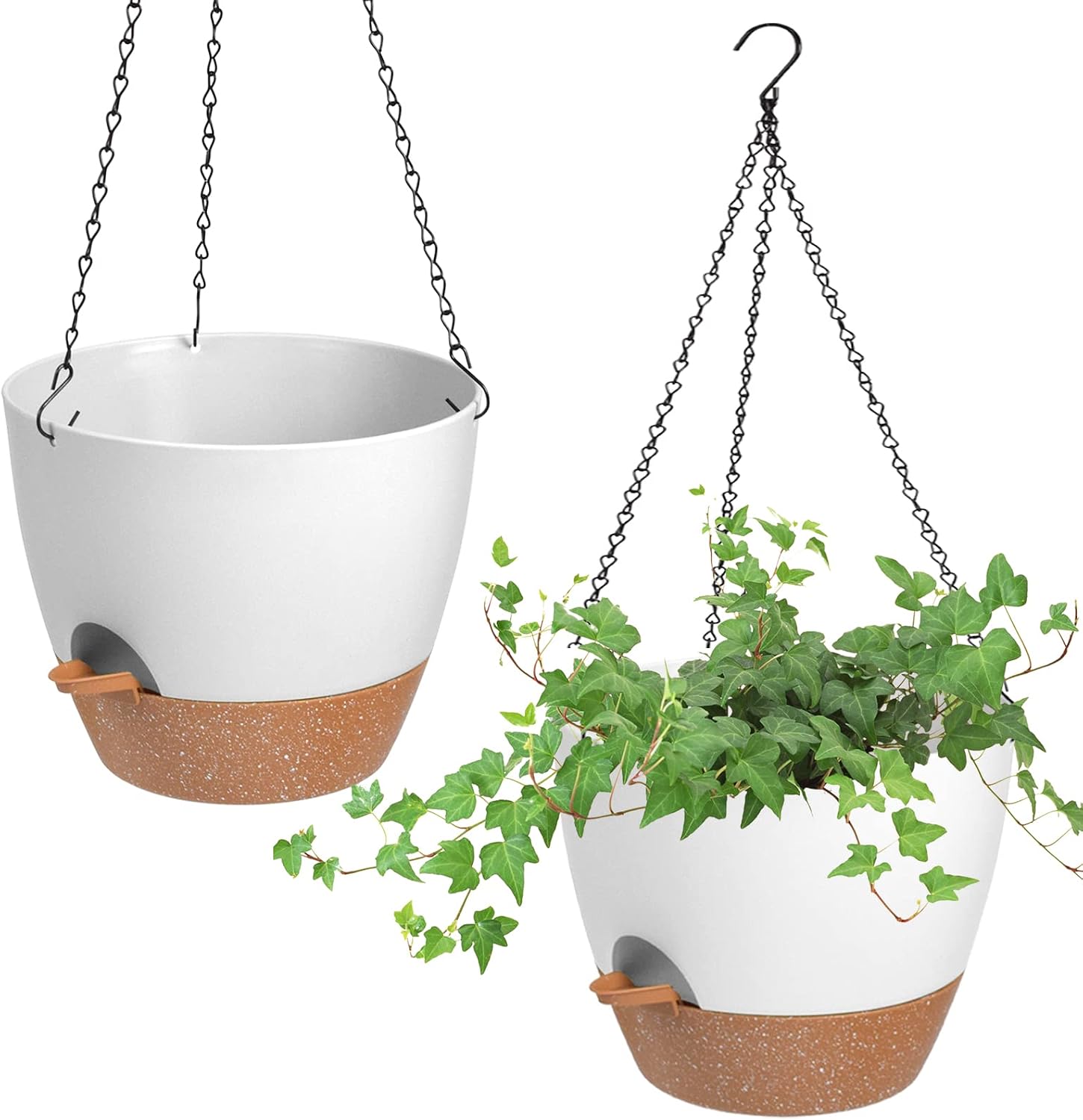 Vanslogreen Hanging Planters for Indoor Outdoor Plants, 2 Pack Self Watering Hanging Pot with Drainage Holes & Removable Tray (White, 8”)