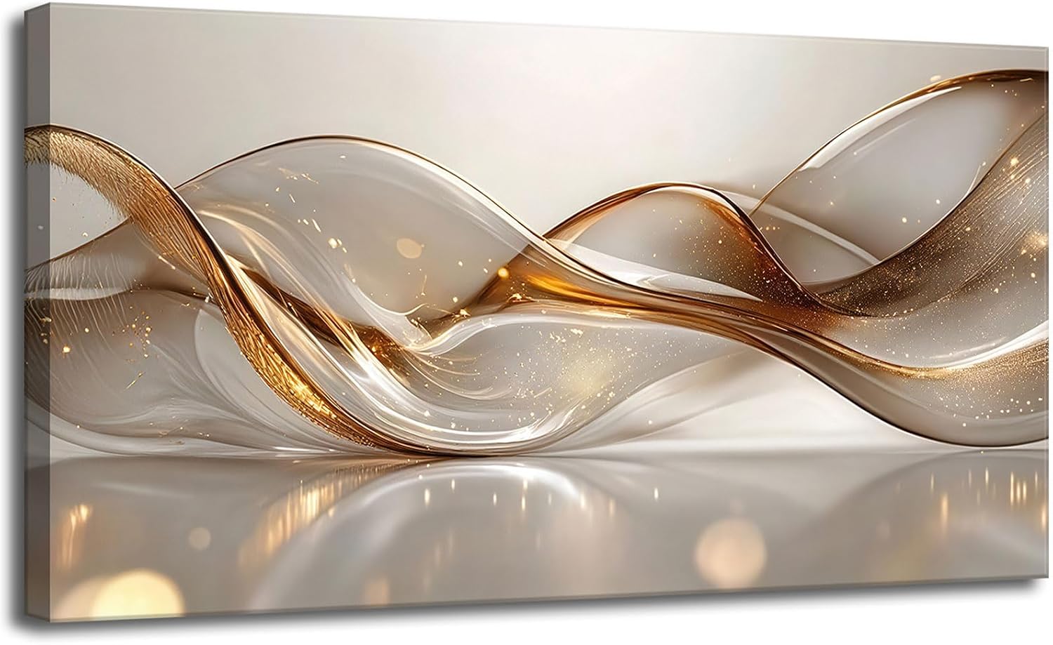 Modern Large Living Room Canvas Wall Art Gold Abstract Lines Decor painting Pictures Transparent Wave Neutral Posters Prints for Bathroom Bedroom Office Hallway Home Decoration