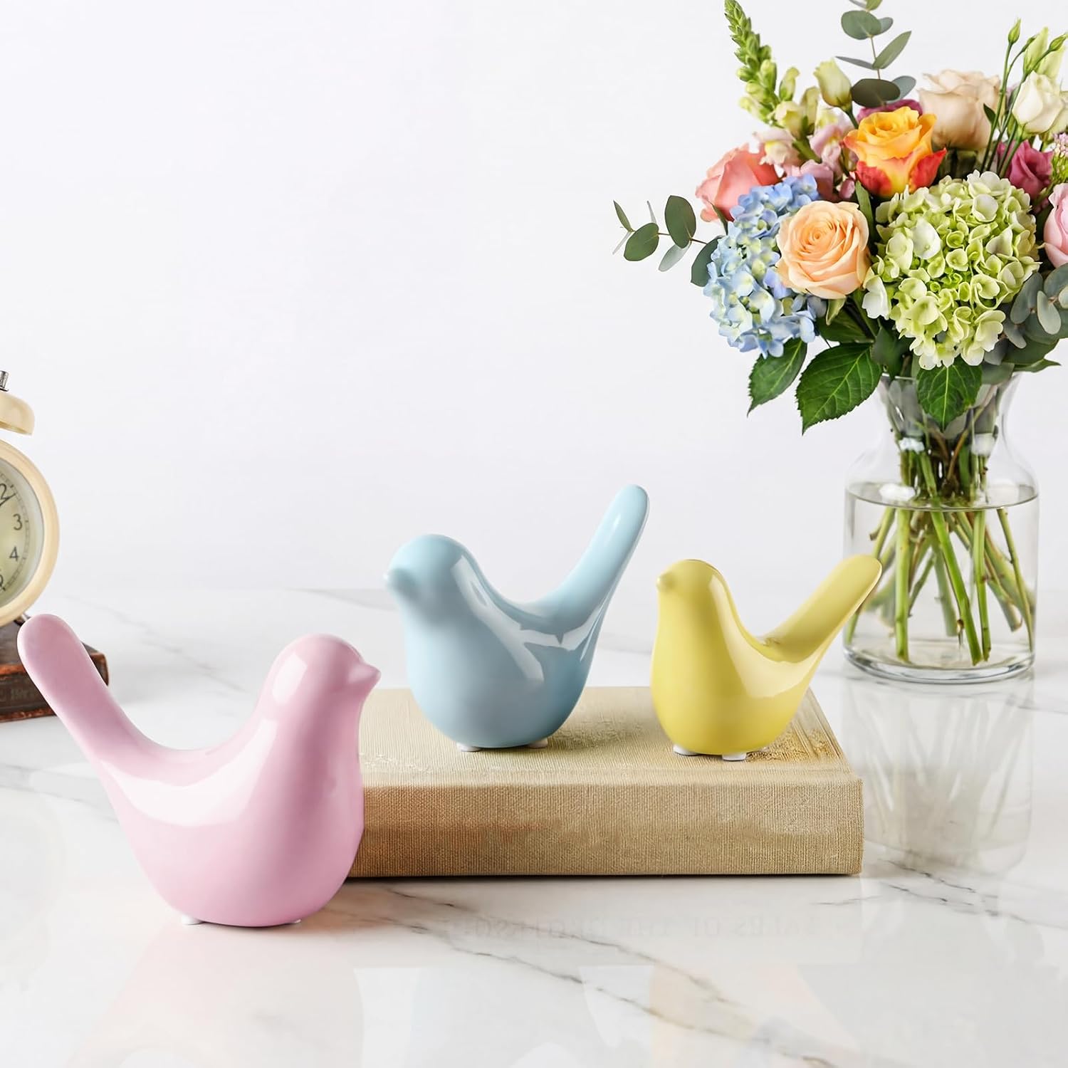 AceOrbit 3 Pcs Pastel Decor Bird Figurine Statues for Home Decoration Small Resin Birds Decor for Home Office Table Desktop Bookshelf Mantelpiece Shelf