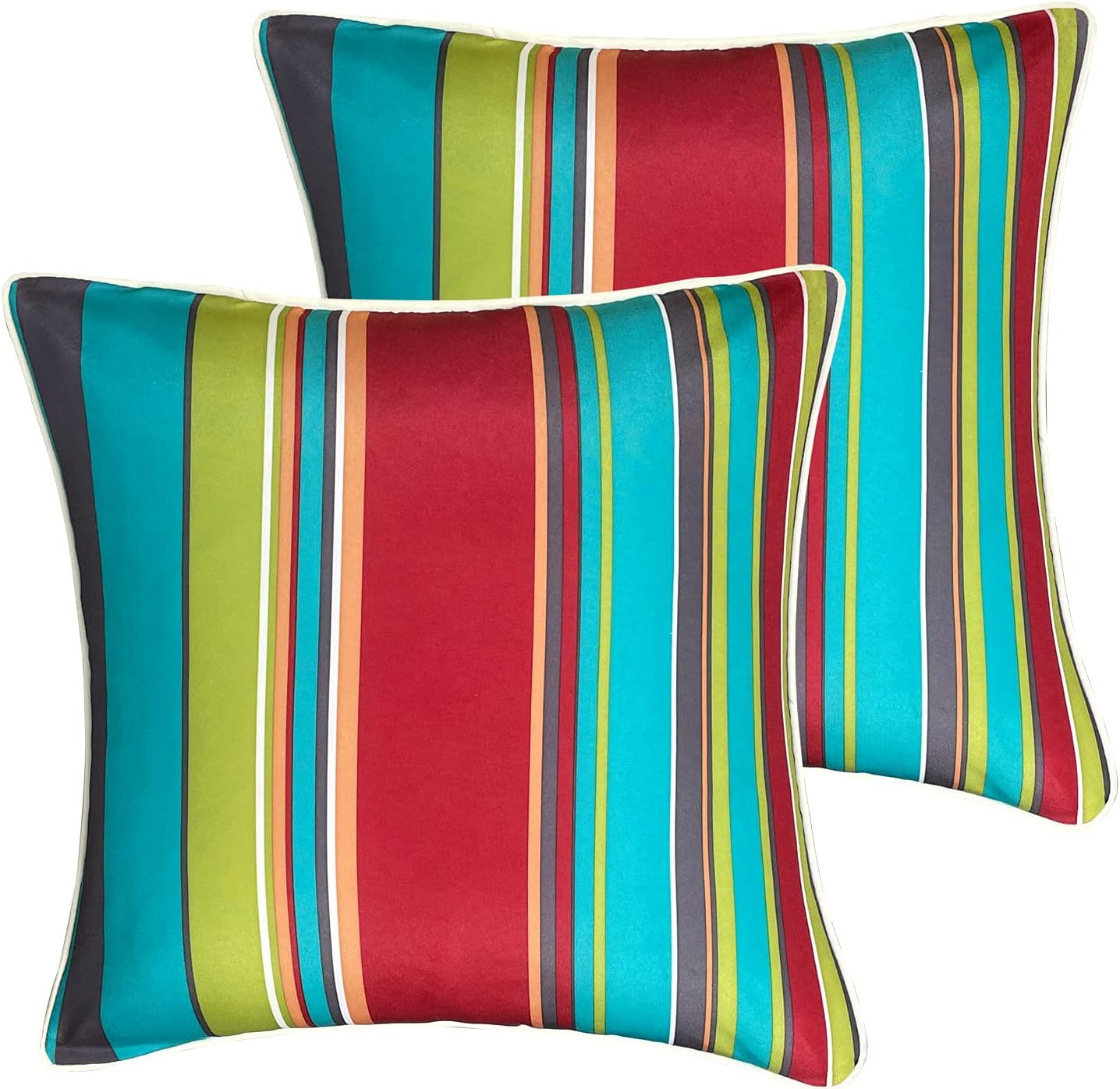 Enipate Inserts Included Outdoor Throw Pillows, Pack of 2 Striped Water Resistance Stuffed Pillows for Patio Furniture Decor 18×18 in