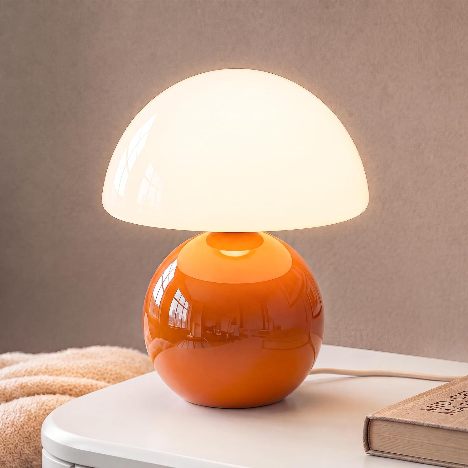 Dawnwake Mushroom Lamp Table Lamp for Bedroom,Desk Bedside Small Lamps for Living Room Night Stands,Mushroom Decor Cute Mini Modern Mid Century Lamps,Unique Aesthetic Home Living Room Decor(Orange)