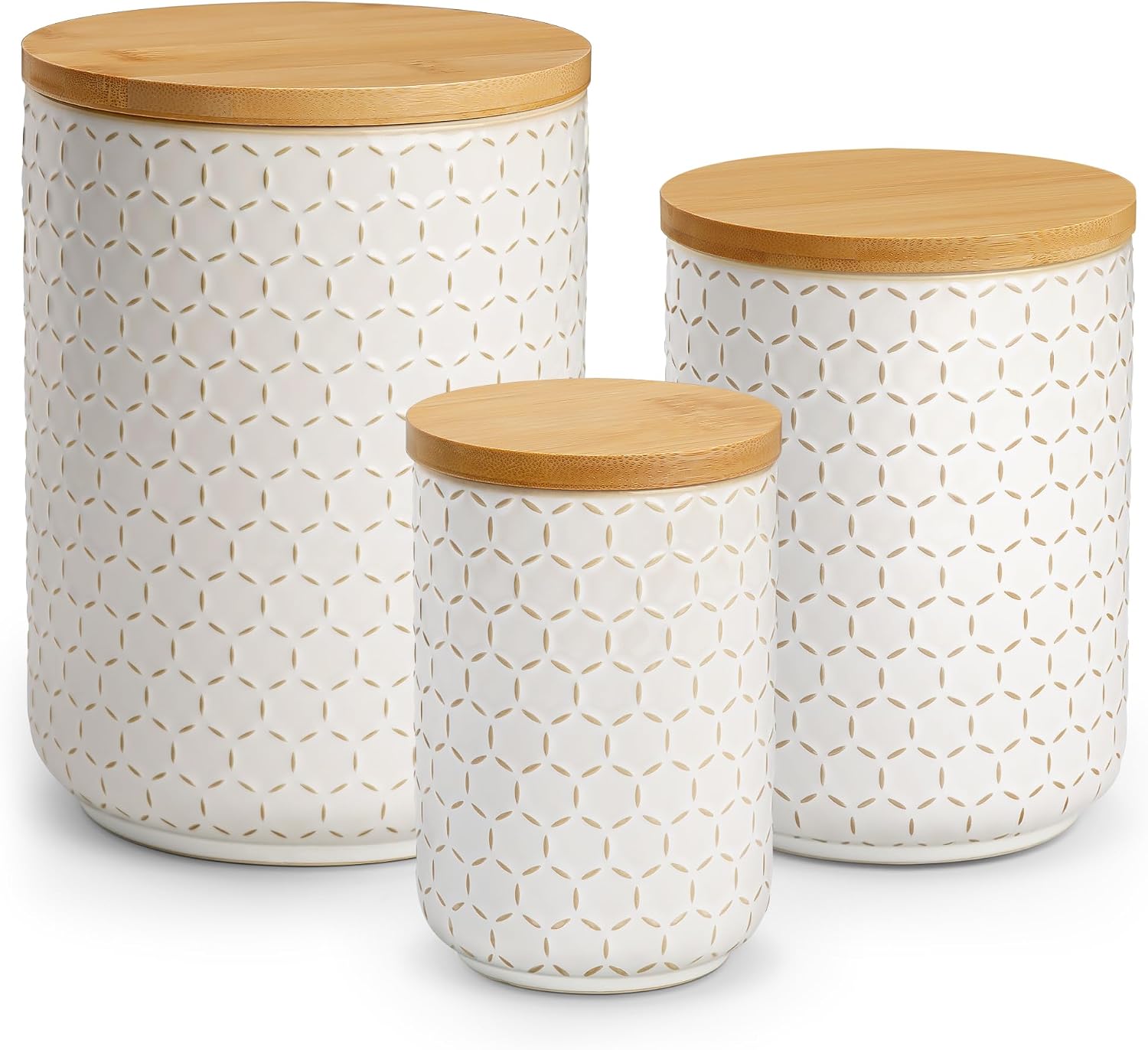 MALACASA LYDIA Ceramic Canisters Set with Airtight Lids, 80/40/20 oz Coffee Canisters Sets for the Kitchen, Large Jars for Flour, Sugar, Pasta, Coffee, Cookies, Tea – Set of 3, Hexagon