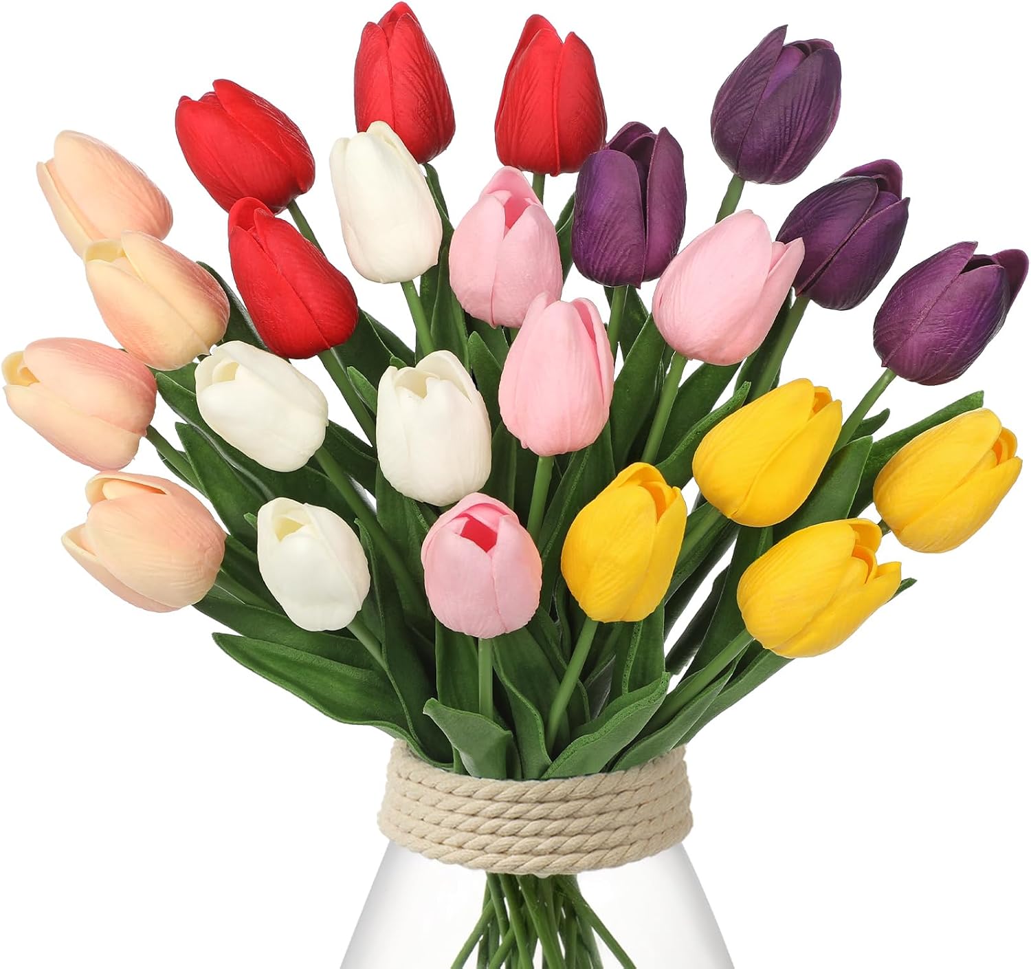 24 Pcs Artificial Tulips Flowers Mixcolor Real Touch Fake Tulips Fake Flowers for Mother’s Day 13.5″ Faux Tulips Faux Flowers Bulk Artificial Tulips Flowers for Vase Centerpieces Home Wedding Bouquet