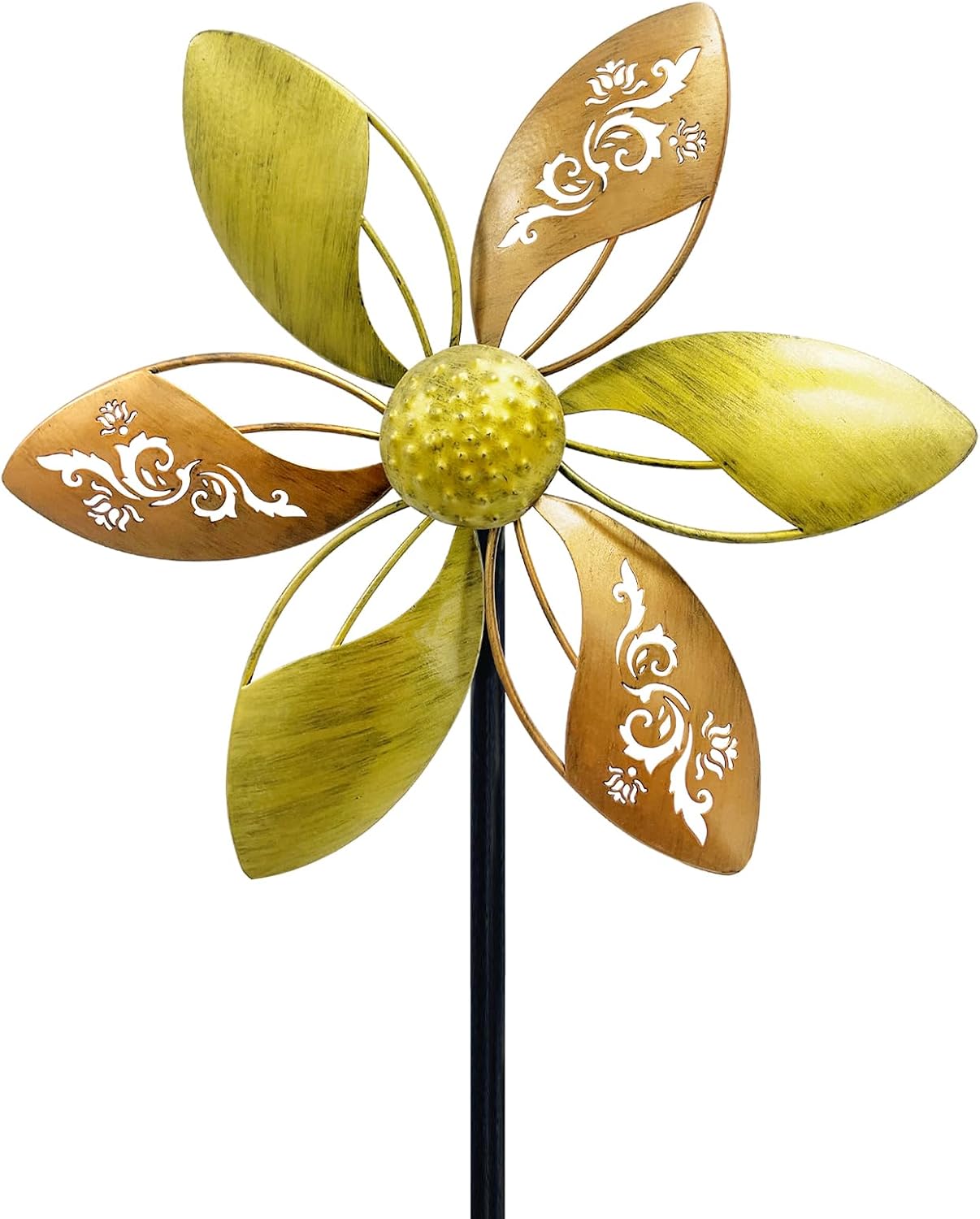 Metal Wind Spinner for Yard, 37″ Kinetic Garden Decor | Rust-Resistant Finish, Smooth Rotation, Elegant Floral Design, Tool-Free Setup, Outdoor Yard Art