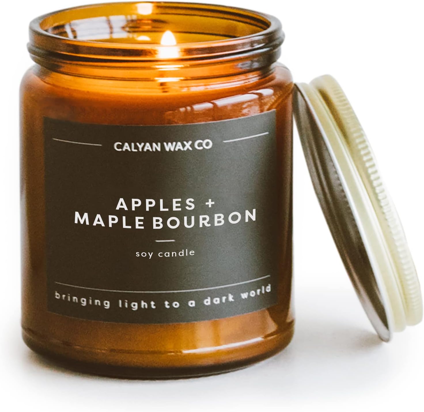 Calyan Wax Co. Apples & Maple Bourbon Scented Candle – 57 Hour Burn – Luxury Clean Soy Wax Candles – Long Lasting Amber Glass Jar Candle for Home – 7.2oz