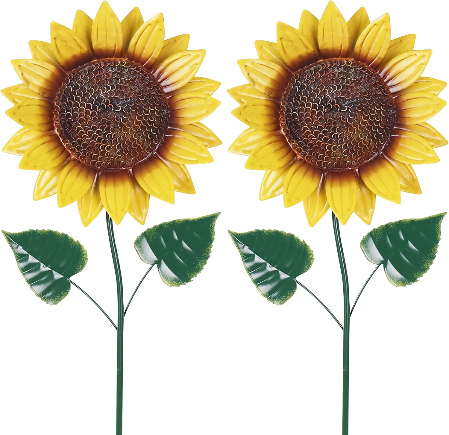 hogardeck Garden Decor for Outside, 2 Pack Sunflower Decorative Garden Stakes for Spring Outdoor Yard Decor, Metal Yard Art with Shaking Head for Garden Lawn Porch Decorations