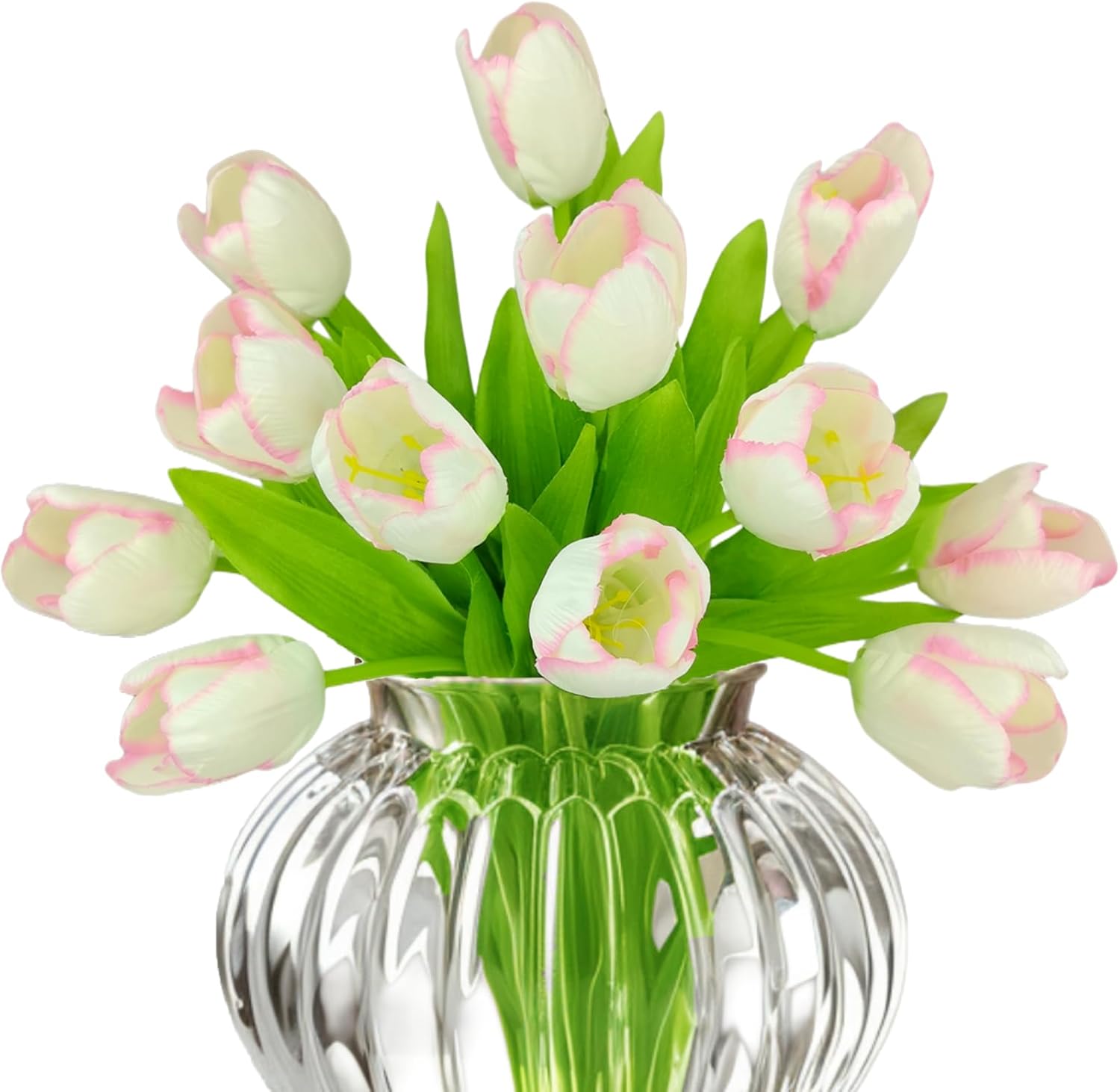 12pcs Pink Tulips Artificial Flowers Real Touch Silk Fake Flowers Faux Tulip Stems for Wedding Spring Bouquet Floral Arrangement Home Decorations Table Centerpiece