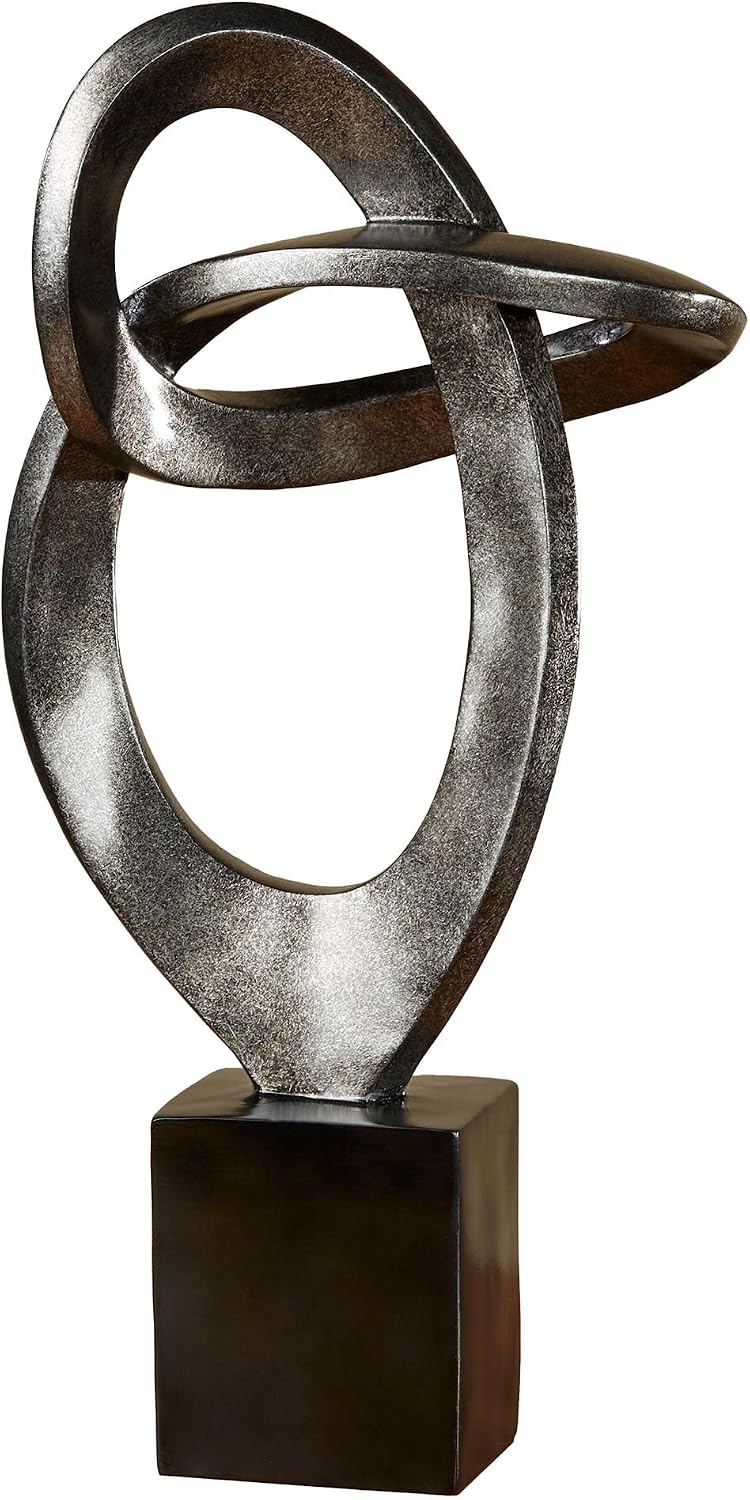 Eternal Love Abstract Table Sculpture, Metallic Silver and Black | Bold Abstract Looped Design, Stylized Infinity Symbol, Contemporary Modern Tabletop Statue, Unique Decorating