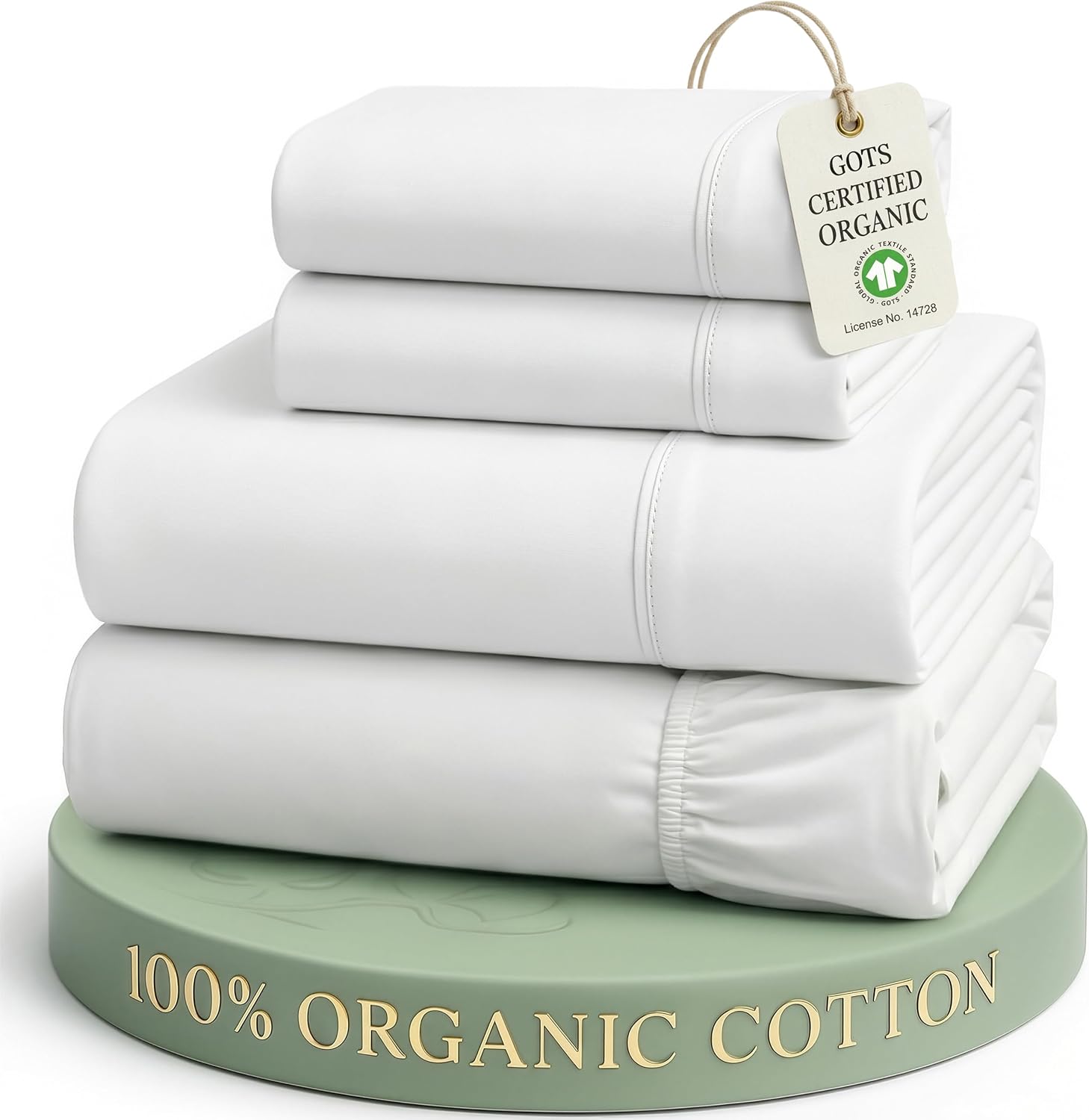 LANE LINEN King Sheets 100% Organic Cotton 4pc Percale Cooling Soft – White | GOTS Certified Organic Cotton Percale King Sheet Set – For Hot Sleepers, All-Season Comfort, For Master Bedrooms