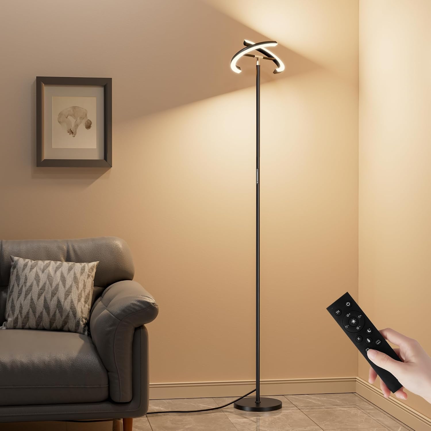 Floor Lamps for Living Room, 40W/2400LM Rotatable LED Floor Lamp with Touch & Remote Control, 70″ Tall Standing Lamp Stepless Dimmable, Modern Torchiere Corner Lamp for Bedroom, Office