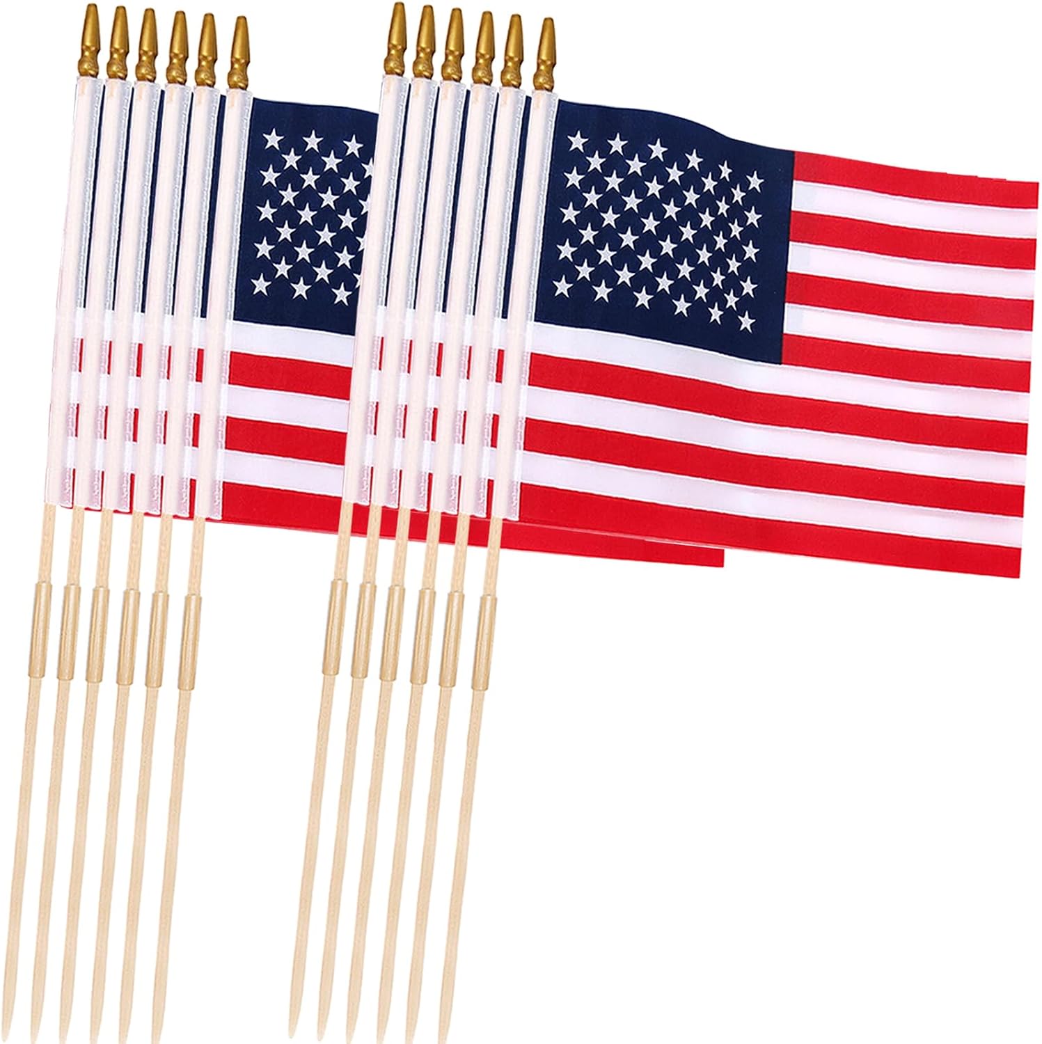 12 Pcs 12×18 Inch American Flags on Stick for Outside Multi-Purpose Use | USA Stick Flag with Handheld and Grounded Flagpole, Labor Day Decorations, Patriotic 250th Anniversary 4th of July Decor