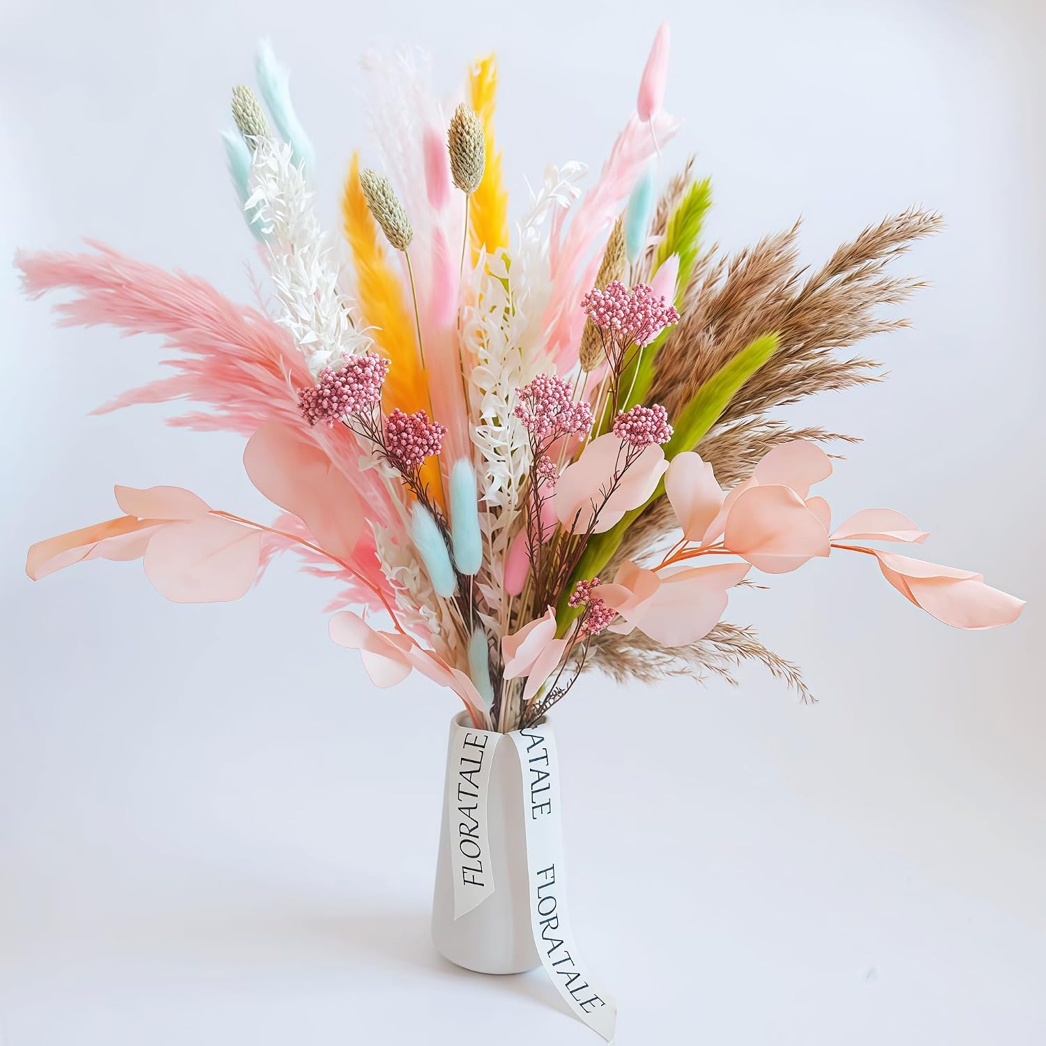 Pastel Dream Dried Flower Bouquet (No Vase) | 17” Mini Floral Arrangement with Pampas, Bunny Tail, Reed Grass & More Natural Dried Flowers – Home Wedding Decor Centerpiece