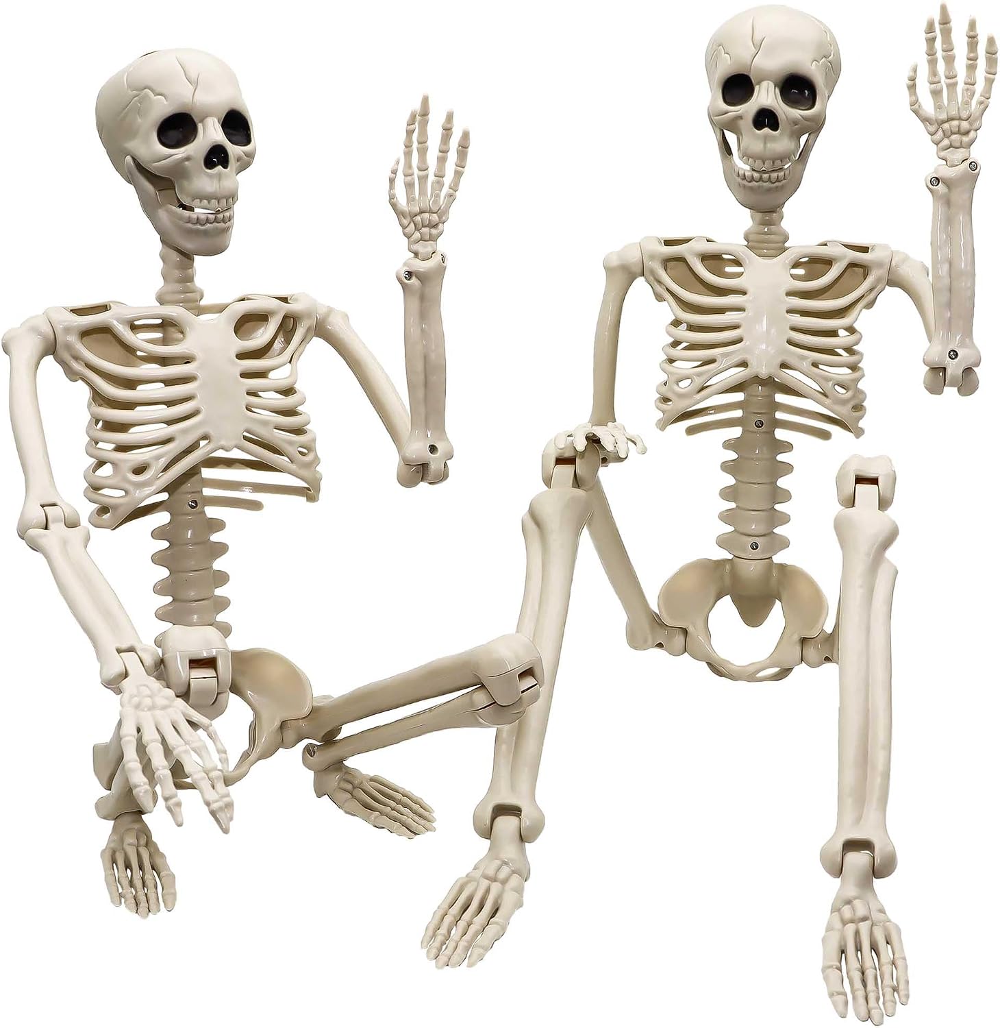 2 Pack 36″Halloween Skeleton – 3 ft Life Size Human Skeleton with Full Body Posable Joints Plastic Skeleton for Halloween Skeletons Decor Yard Patio Lawn Garden Skeleton Props Spooky Party Decoration