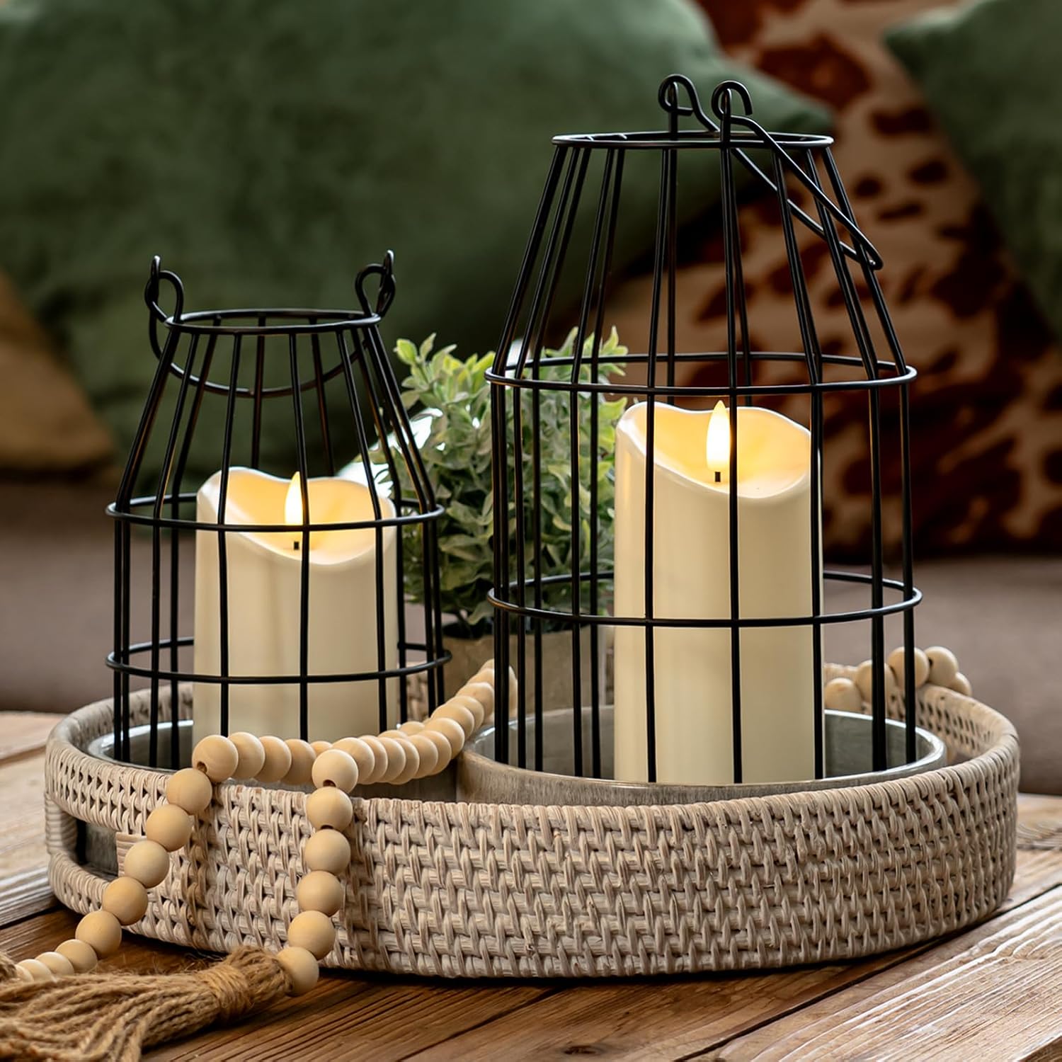 Homemory 2PCS Rustic Farmhouse Lantern Decor with Flameless Candle & Remote | Stylish Farmhouse Adds Cozy Glow to Fireplace Mantel, Kitchen, Dining Table, Living Room, Christmas and Thanksgiving Decor