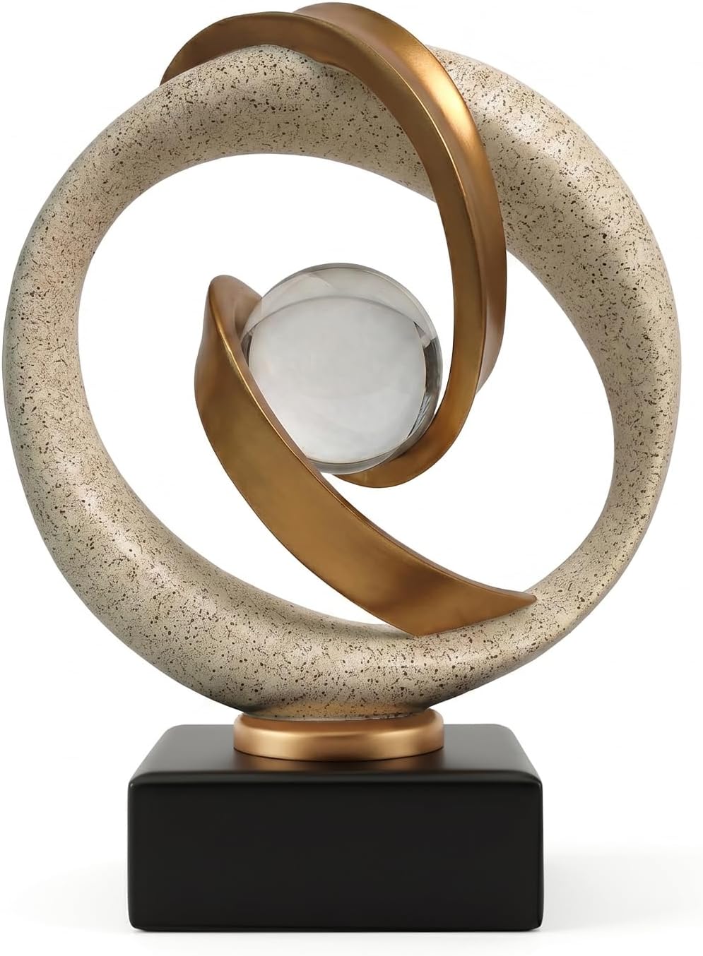FJS Abstrac Art Sculpture Living Room Decor, Modern Art Statue Home Decor | Resin Art Statue with Decorative Sphere and Blakc Base for Living Room, Bookshelf, Coffee Table, Office, Mantel and Entryway