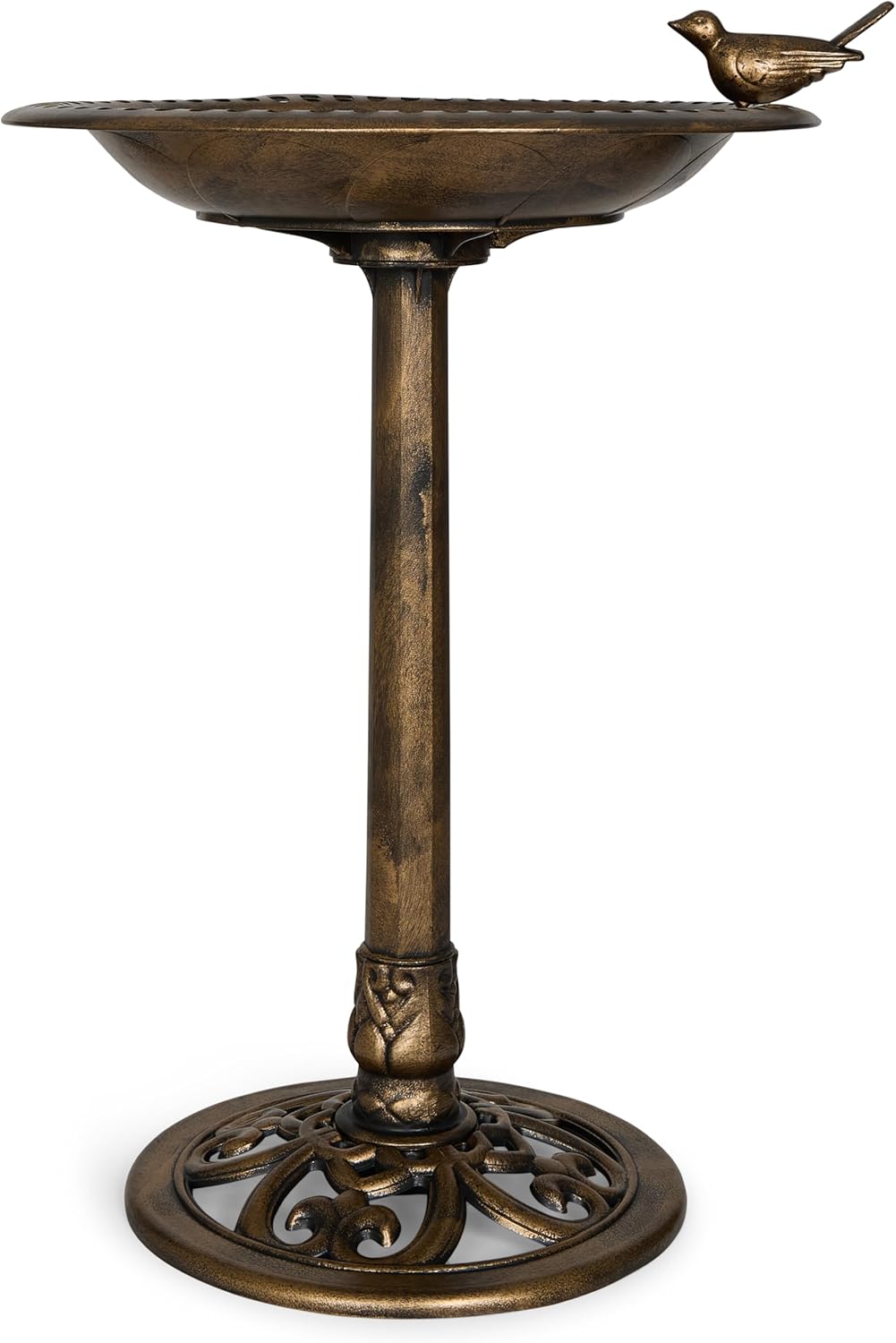 Backyard Expressions Outdoor Garden Bird Bath with Bird – Bronze – Weather Resistant Polyresin – 30 Inch