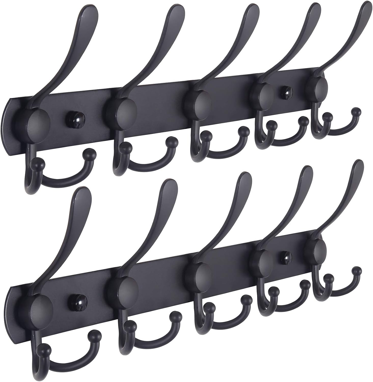 Dseap Coat Rack Wall Mounted – 5 Tri Hooks, Heavy Duty, Stainless Steel, Metal Coat Hook Rail for Coat Hat Towel Purse Robes Mudroom Bathroom Entryway (Black, 2 Packs)