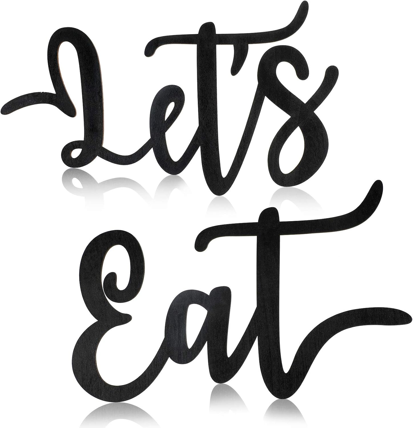 Jetec 2 Pieces Let’s Eat Sign Wooden Kitchen Wall Decor Rustic Cutout Eat Signs Hanging Wall Plaque Farmhouse Sign for Kitchen Dining Living Room Home Restaurant Decoration(Black)