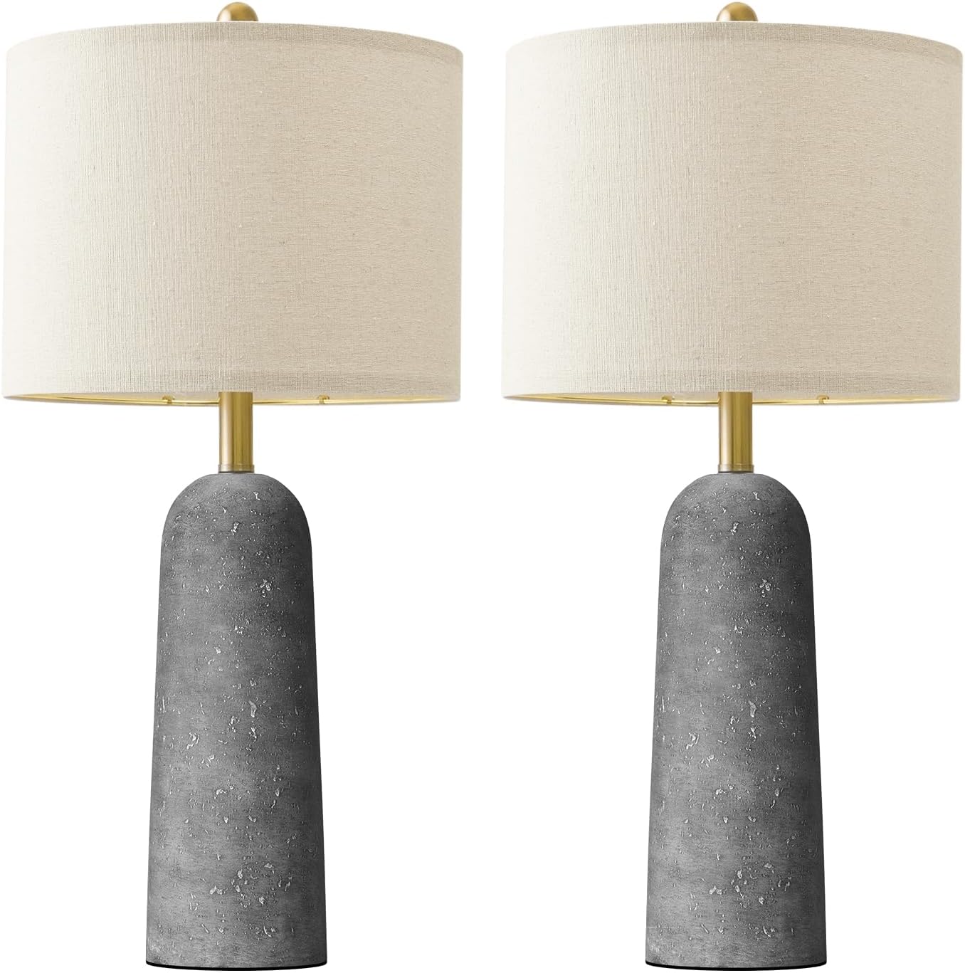 BOBOMOMO 27.25″ Modern Table Lamp Set of 2, Gray Resin Lamp with Natural Stone Look, Lamps for Living Room with Linen Shades, Nightstand Lamp for Bedroom, Living Room, Entryway