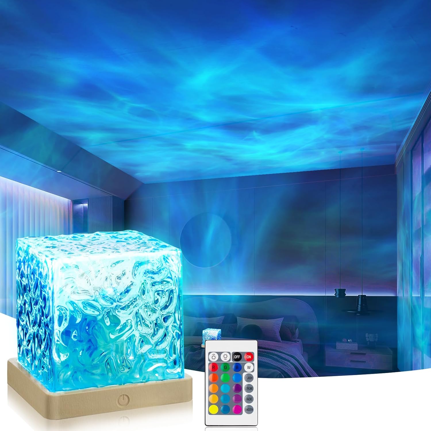 Ocean Projector for Bedroom, Ambient Lighting with Remote for Room Decor | 4.4″ Mood Lighting, 16 Color Shower Light with Dimmer, Night Light Projector with Dynamic Wave Effect for Room Decor