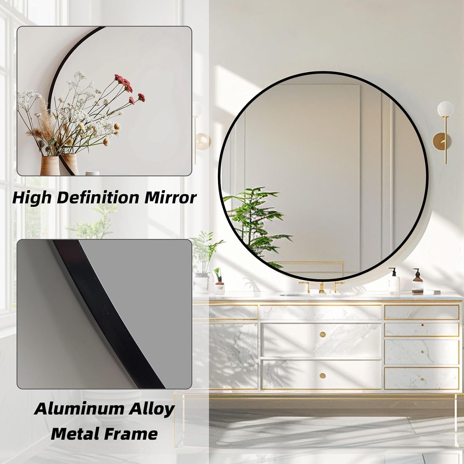 Black Round Mirror 30 Inch, Matte Black Metal Frame Circle Mirror | Large Wall Mounted Mirrors for Bathroom, Living Room,Entryway,Bedroom,Hallway,Circular Mirrors,Dining Room,Wall Decor