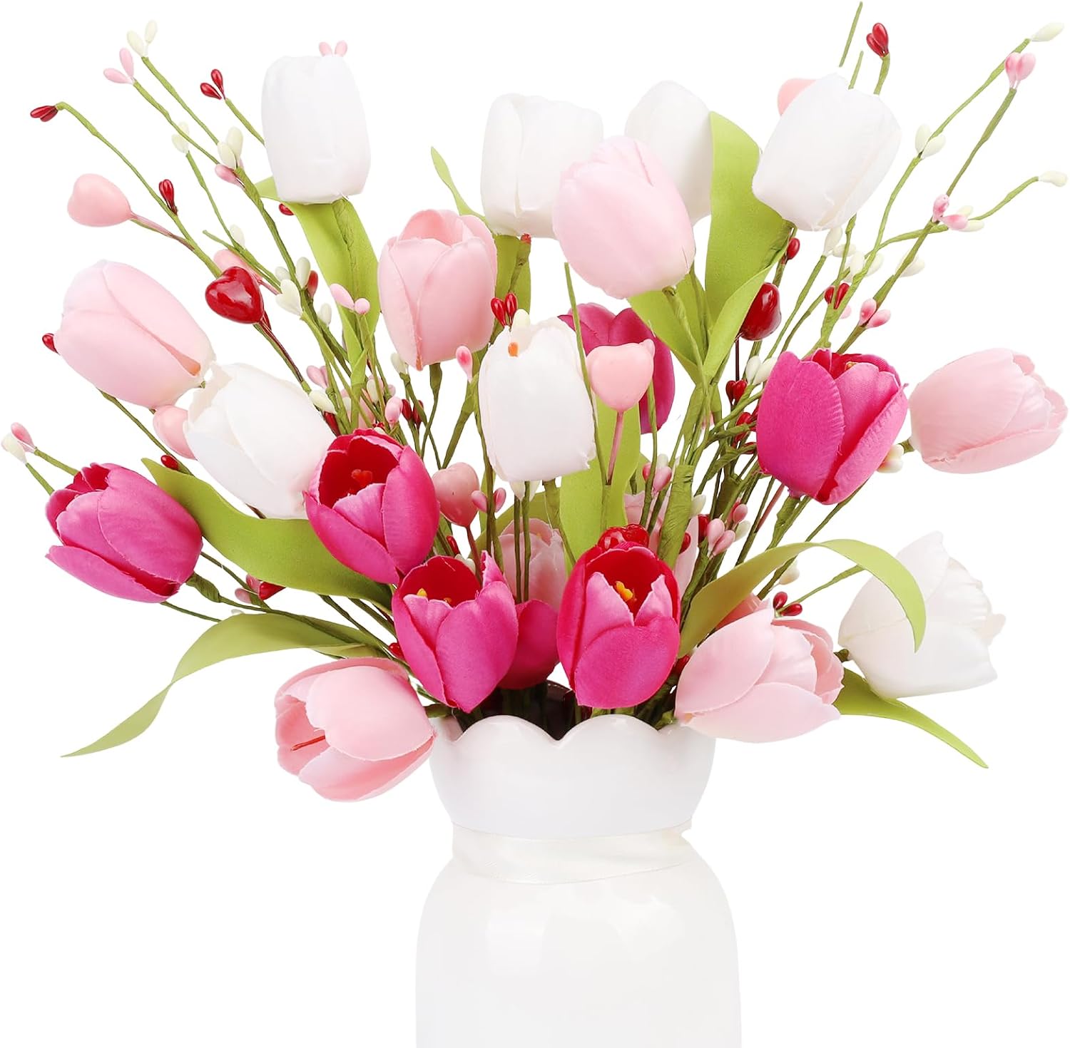 4Pcs Artificial Tulips Flower Stems for Valentine’s Day Anniversary Decor | 17.3″ Faux Tulip Flower Bouquet Short Stems Vase Filler Home Mother’s Day Wedding Table Centerpieces DIY Wreath Gift Decor