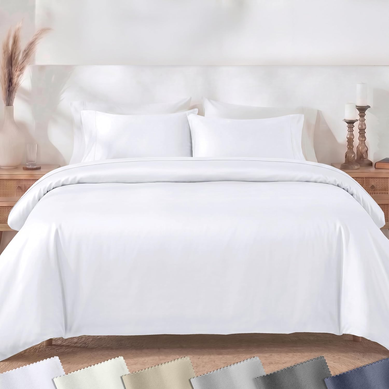 California Design Den 3 Pc White King Duvet Cover Set – Winner Good Housekeeping Best Bedding Awards 2025, 400 Thread Count Sateen, 100% Cotton Duvet Cover Set, Button Closure, Corner Ties – White