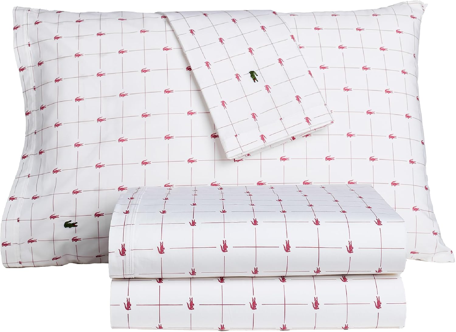 Lacoste Slice 100% Cotton Percale Sheet Set – Cool Crisp Breathable All-Season Bedding, Durable Matte Finish, Oeko-Tex Certified – Printed Design, Baroque Rose, King
