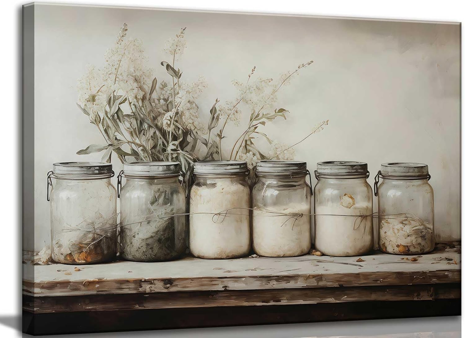 HSHFKLH Farm Kitchen Canvas Wall Art | Rustic Vintage Country Spice Still Life Culinary art Picture Farmhouse Wall Decor Poster Print Artwork for Dining Room