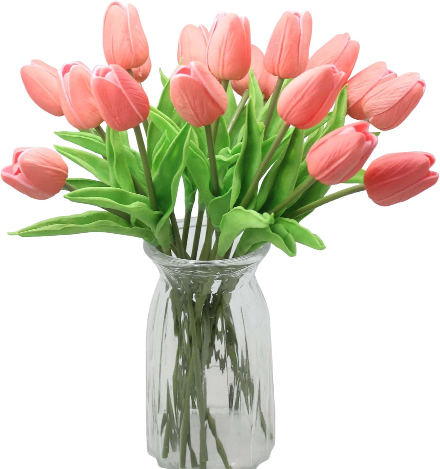 10-Heads Artificial Flowers PU Mini Real Touch Tulip Bouquets for Home Wedding Party Centerpiece Decoration (Coral) | 13.38 Inch,Real Touch PU Faux Floral,Mini Artificial Flowers for Home Decor Wedding Centerpiece Party Table Arrangment