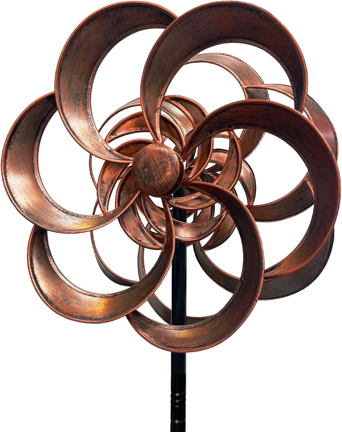 Metal Wind Spinner Outdoor, 63″ Double-Sided Copper Decor | Kinetic Motion, Weather-Resistant Finish, Stable 5-Prong Base, Quick Assembly, Low-Wind Spin, Gift Ready