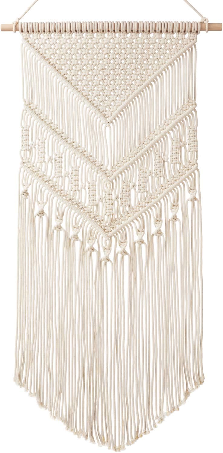 Mkono Macrame Wall Hanging, Boho Tapestry Decor, Woven Art, Ivory 17″Wx33″L | Bohemian Decoration, Handwoven Geometric Patterns, Bedroom Living Room Nursery Apartment Dorm Office, Christmas Birthday Gift