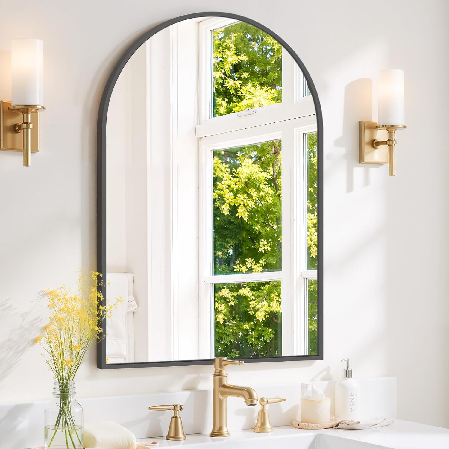 Arched Wall Mirror 36×24 Inch Black Bathroom Vanity Mirror with Metal Frame | Modern Arch Mirror for Bedroom, Living Room, Entryway, Wall Mounted Decorative Mirror