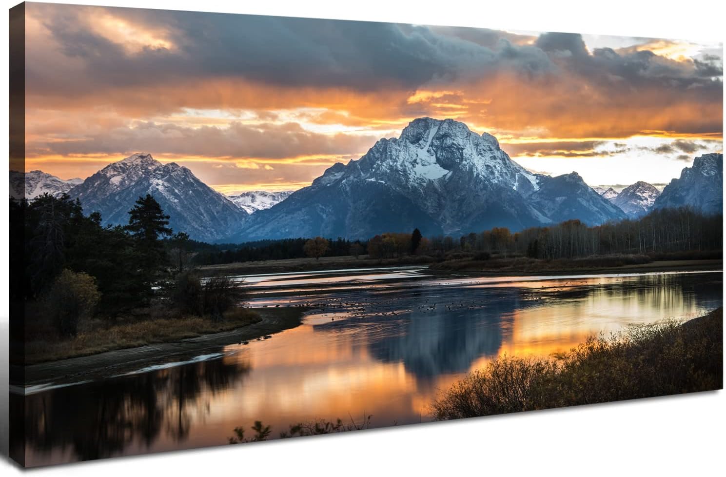 Sunset Mountain Wall Art for Living Room Nature Grand Teton Landscape Canvas Wall Decor National Park Wall Art Oxbow Bend Snake River Scenery Wyoming Painting Artwork Office Home Decoration 20×40″