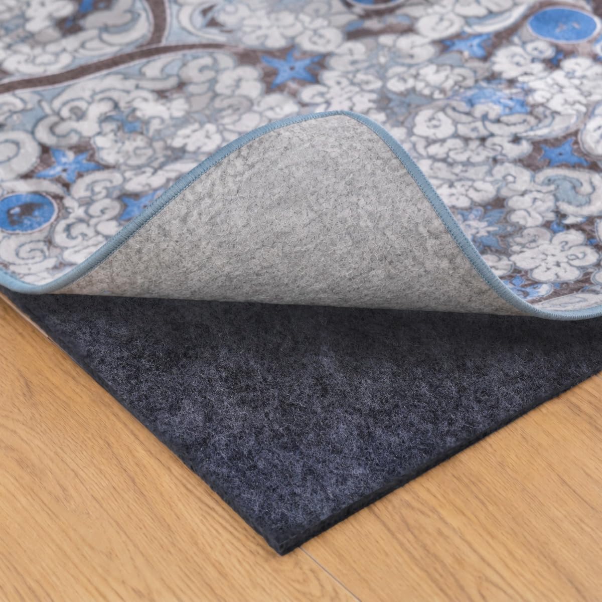 Non Slip Rug Pad 3×5 Ft, 1/8 Inch Thin Felt & Rubber Backing, Non Skid Rug Gripper for Hardwood Floors, Anti-Slip Carpet Pad for Area Rugs, Floor Protection, Moisture Resistant & Easy Trim