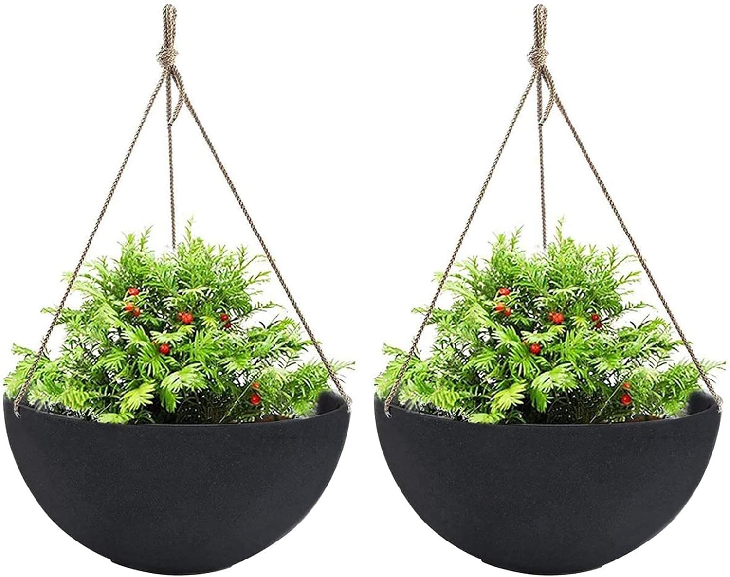 LA JOLIE MUSE Hanging Planters for Outdoor Plants, Large Hanging Planter with Drain Holes, Black Hanging Flower Pots (13.2 Inch, Set of 2) | Black Hanging Baskets with Drainage Holes, Decorative Outdoor Hanging Planters for Windows, Porches, Balcony, Garden & Patio