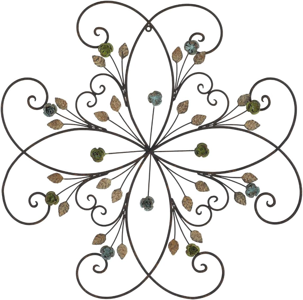 KUWIVO Lechesis 24″ Metal Flower Scroll Wall Art Decor Sculptures with Rust Leaf for Living Room Bedroom