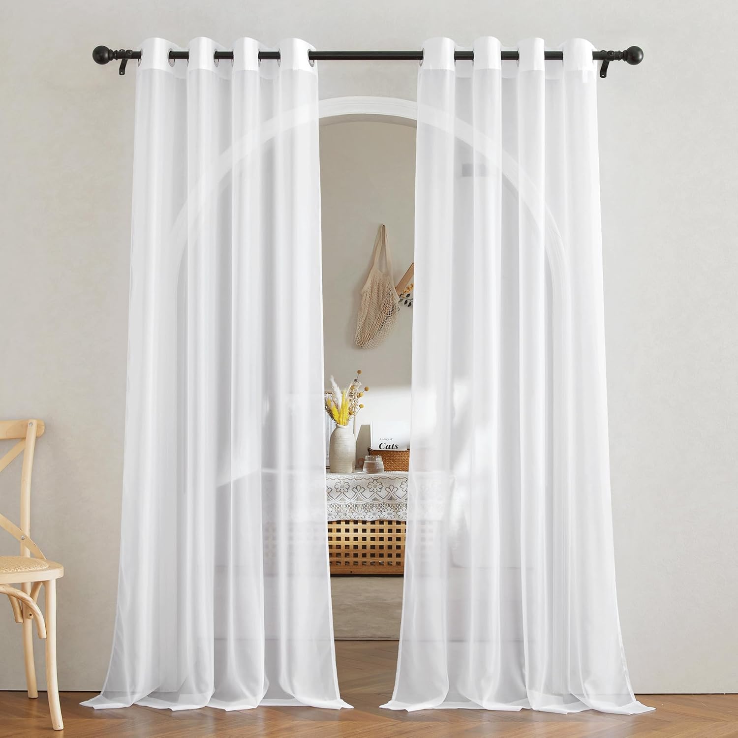 NICETOWN White Sheer Curtains 84 inches Long – Home Decoration Grommet Airy & Lightweight Elegant Window Treatments with Light Filtering for Bedroom/Living Room (2 Panels, W54 x L84)