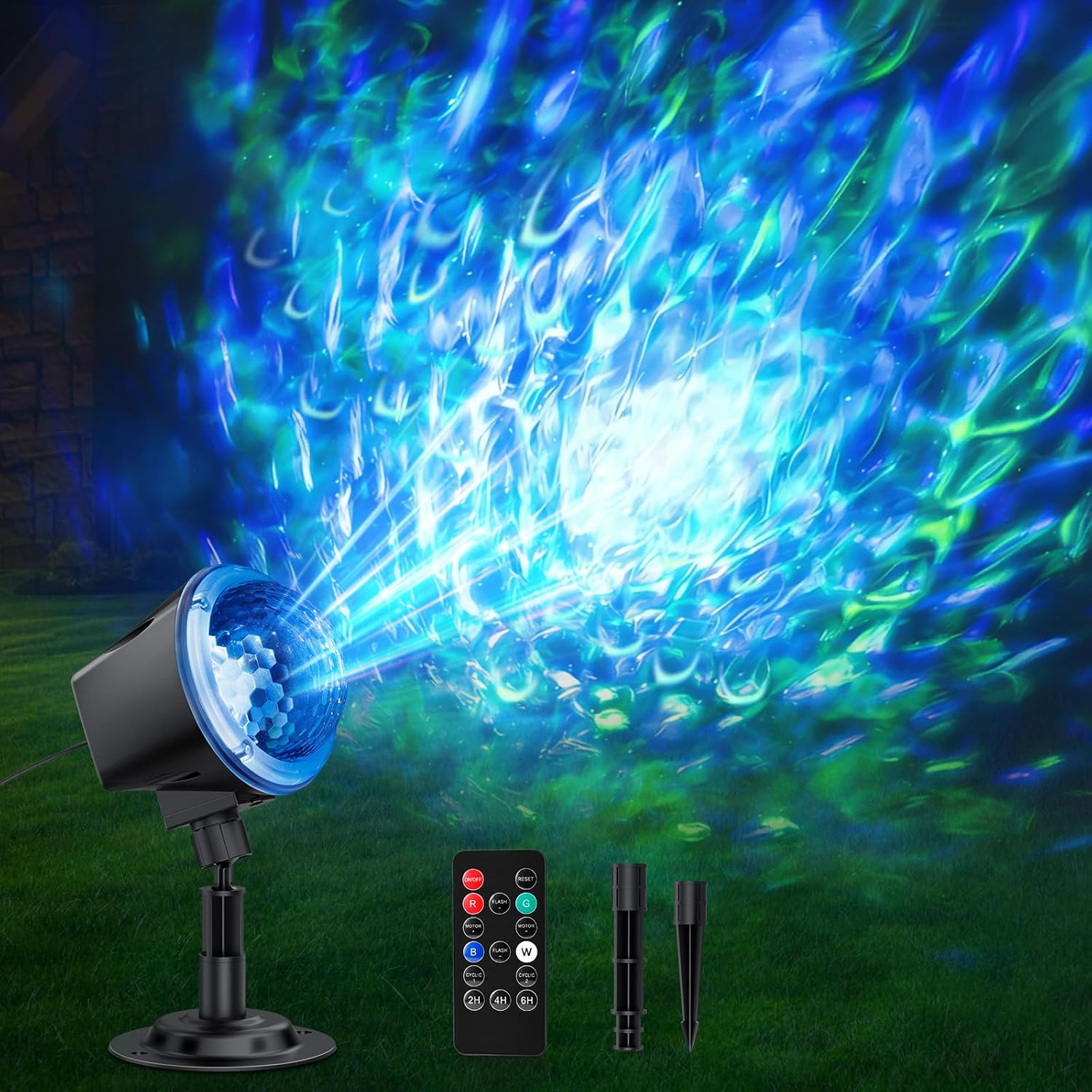 Ocean Wave Projector Light Outdoor 15 Colors Water Ripple Effect Lamp | IP65 Outdoor Projector with Remote for Halloween Christmas Decor – Ideal for Yard, Wall, Ground, Parties & Holiday Displays
