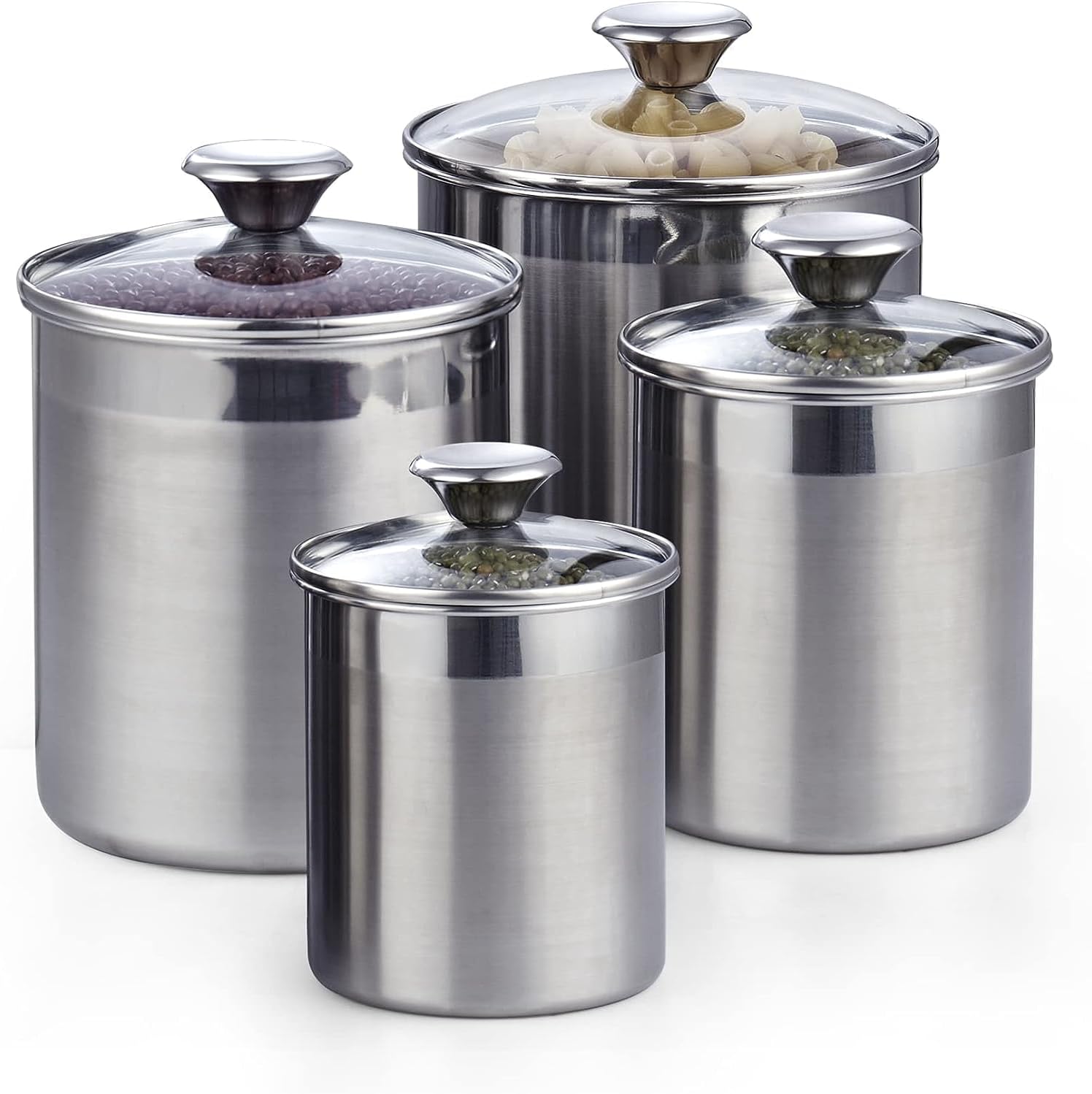 Cooks Standard Airtight Kitchen Canister Set for Coffee, Flour & Sugar Storage – Stainless Steel Food Storage Containers with Glass Lid – Pantry Organization Jars, 4 Pack