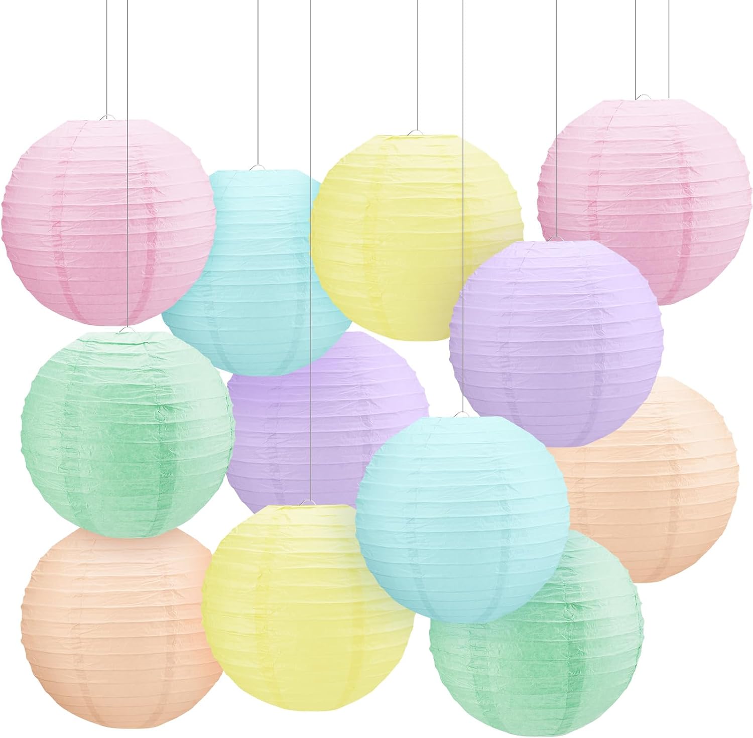 Retisee 12 Pcs 10 Inch Hanging Paper Lanterns Party Decorations Cute Pastel Classroom Decor for Birthday Back to School Party Decoration for Classrooms Wedding Birthday Ceilings